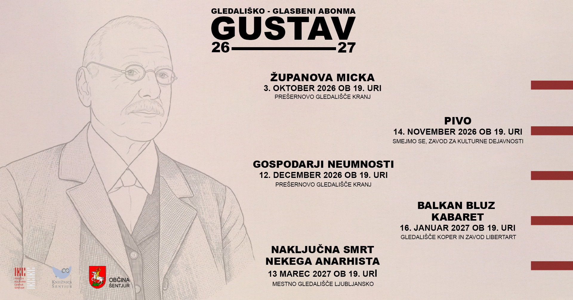 Gledališko-glasbeni abonma Gustav (1 par abonmajskih vstopnic)